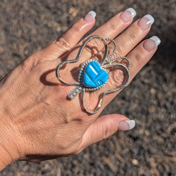 Navajo Silver and Turquoise ring‎ Authentic Native American Jewelry sz 9 Adj *** - Picture 1 of 10